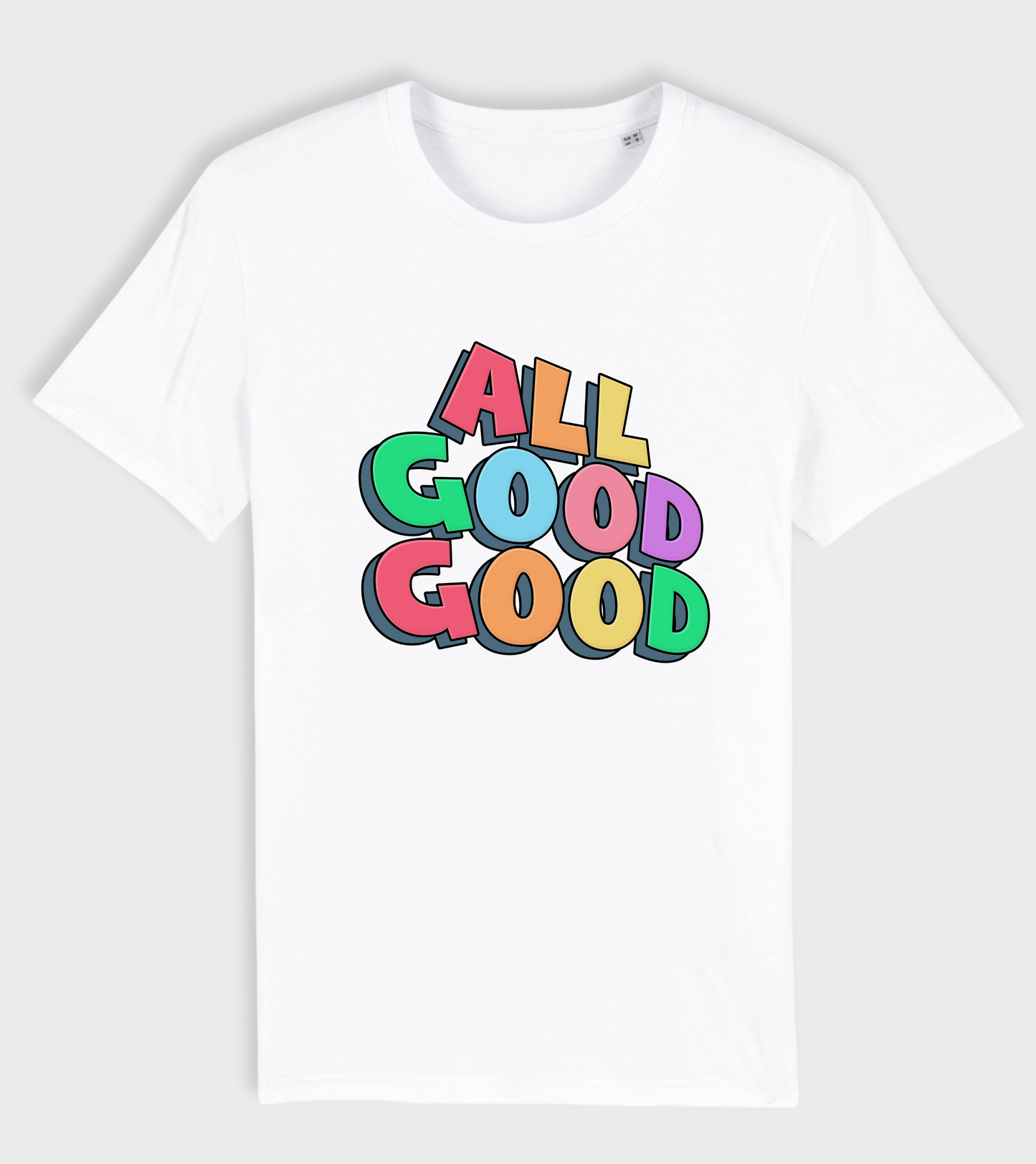 White regular fit t-shirt with 'ALL GOOD GOOD' design.