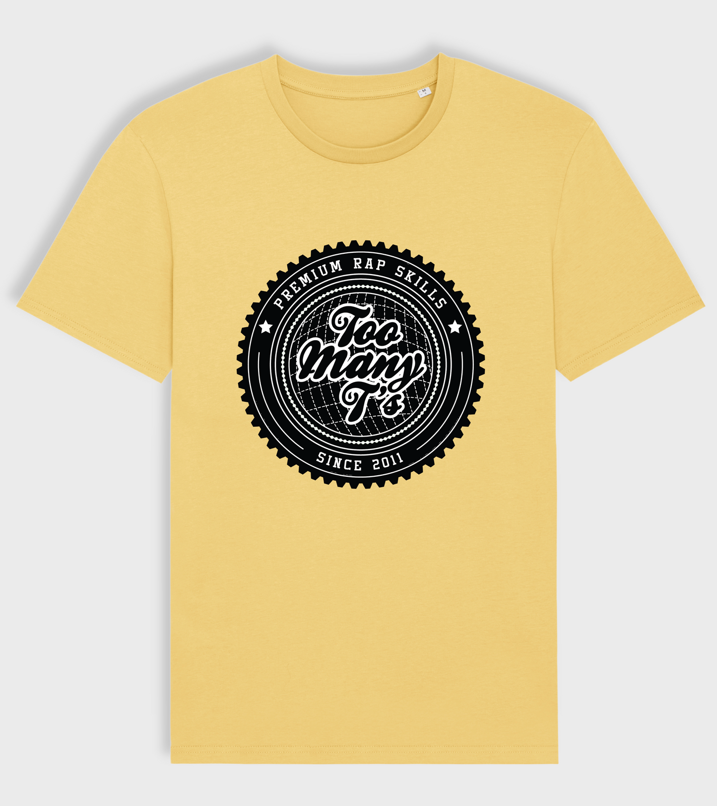 Yellow regular fit t-shirt with black premium rap skills design.