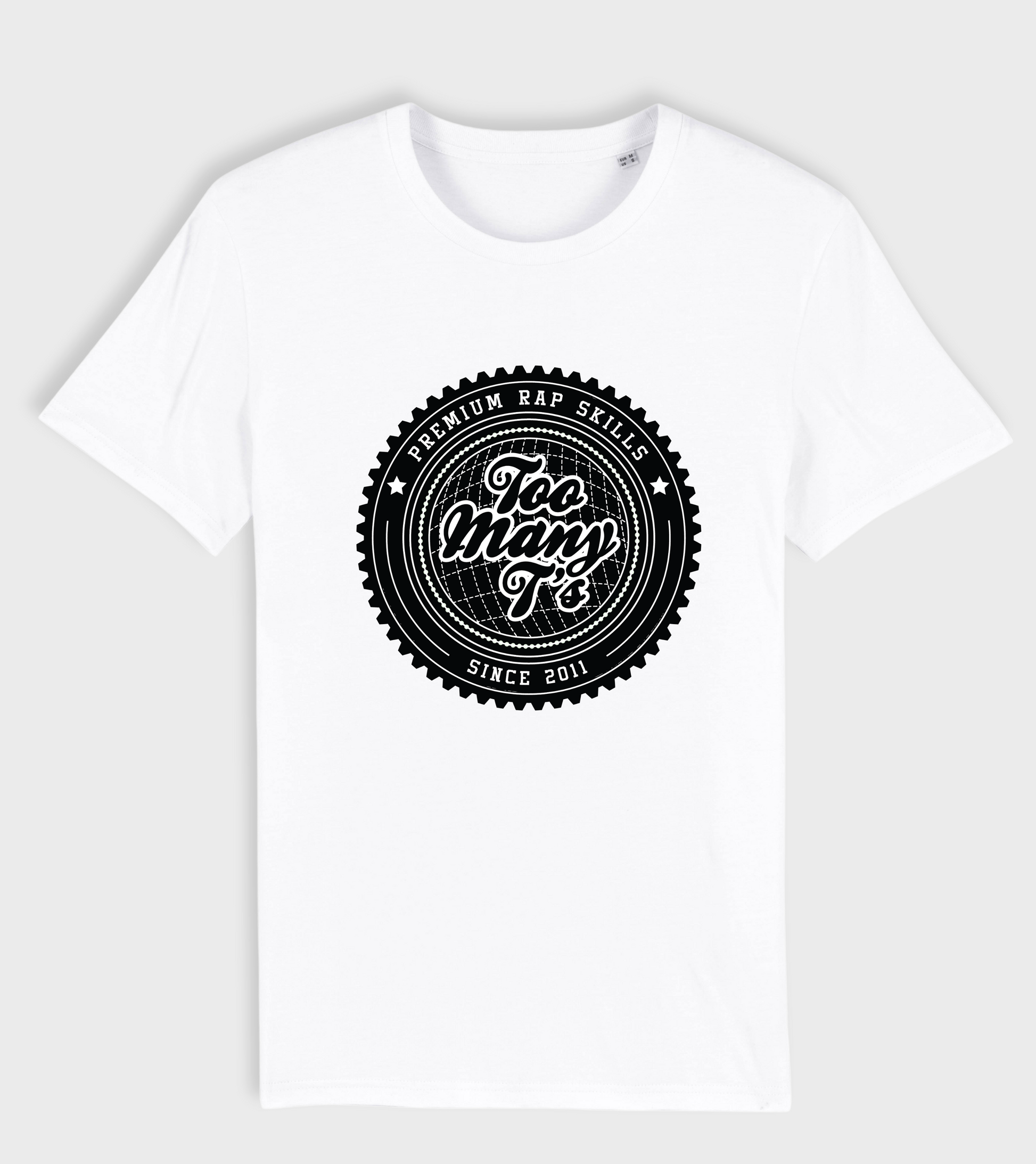 White regular fit t-shirt with black premium rap skills design.