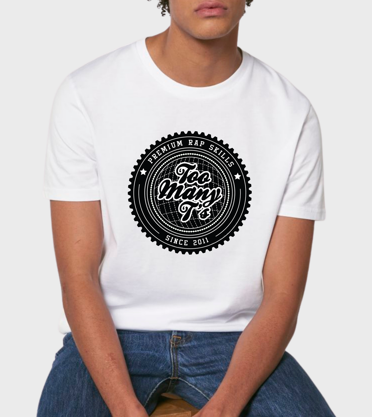 White regular fit t-shirt with black premium rap skills design.