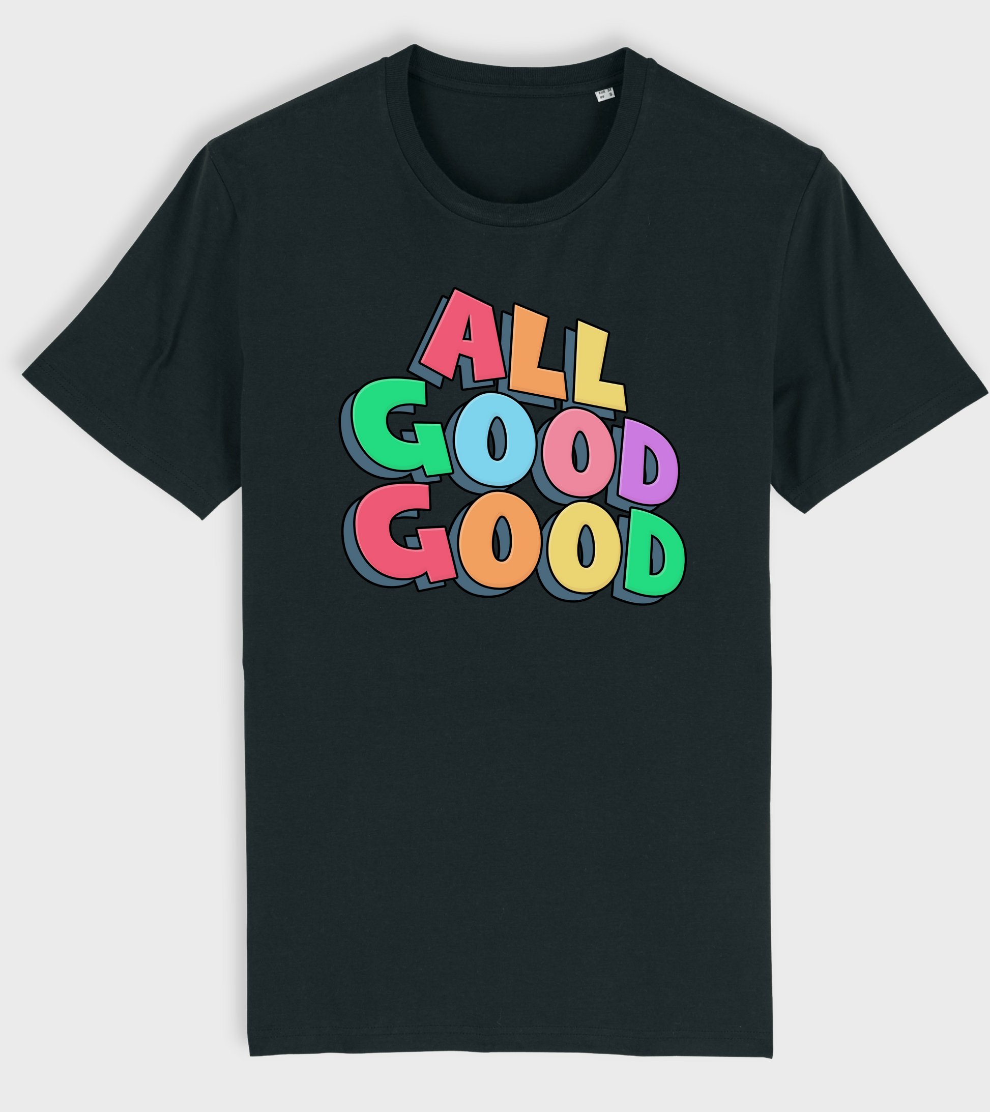 Black regular fit t-shirt with 'ALL GOOD GOOD' design.