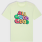 Mint green regular fit t-shirt with 'ALL GOOD GOOD' design.