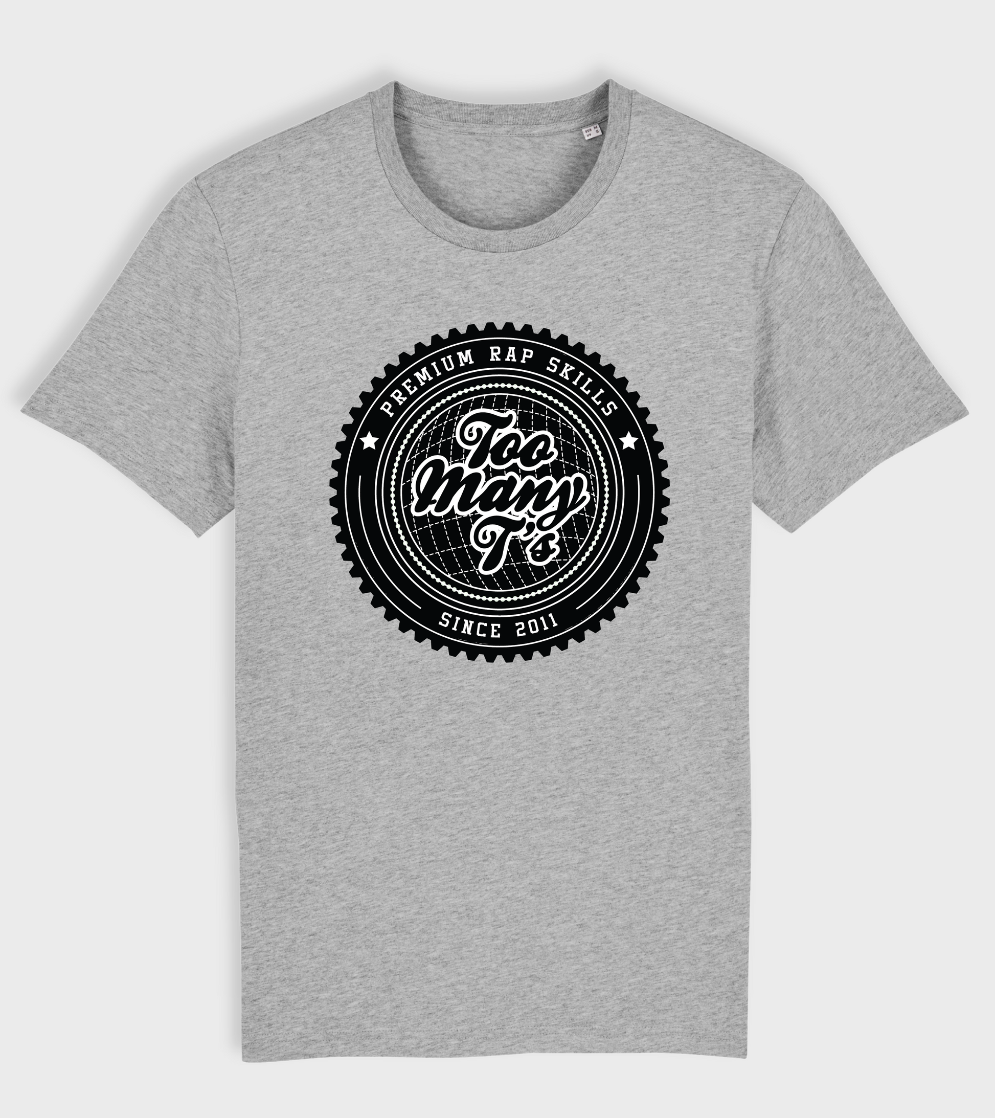 Grey regular fit t-shirt with black premium rap skills design.