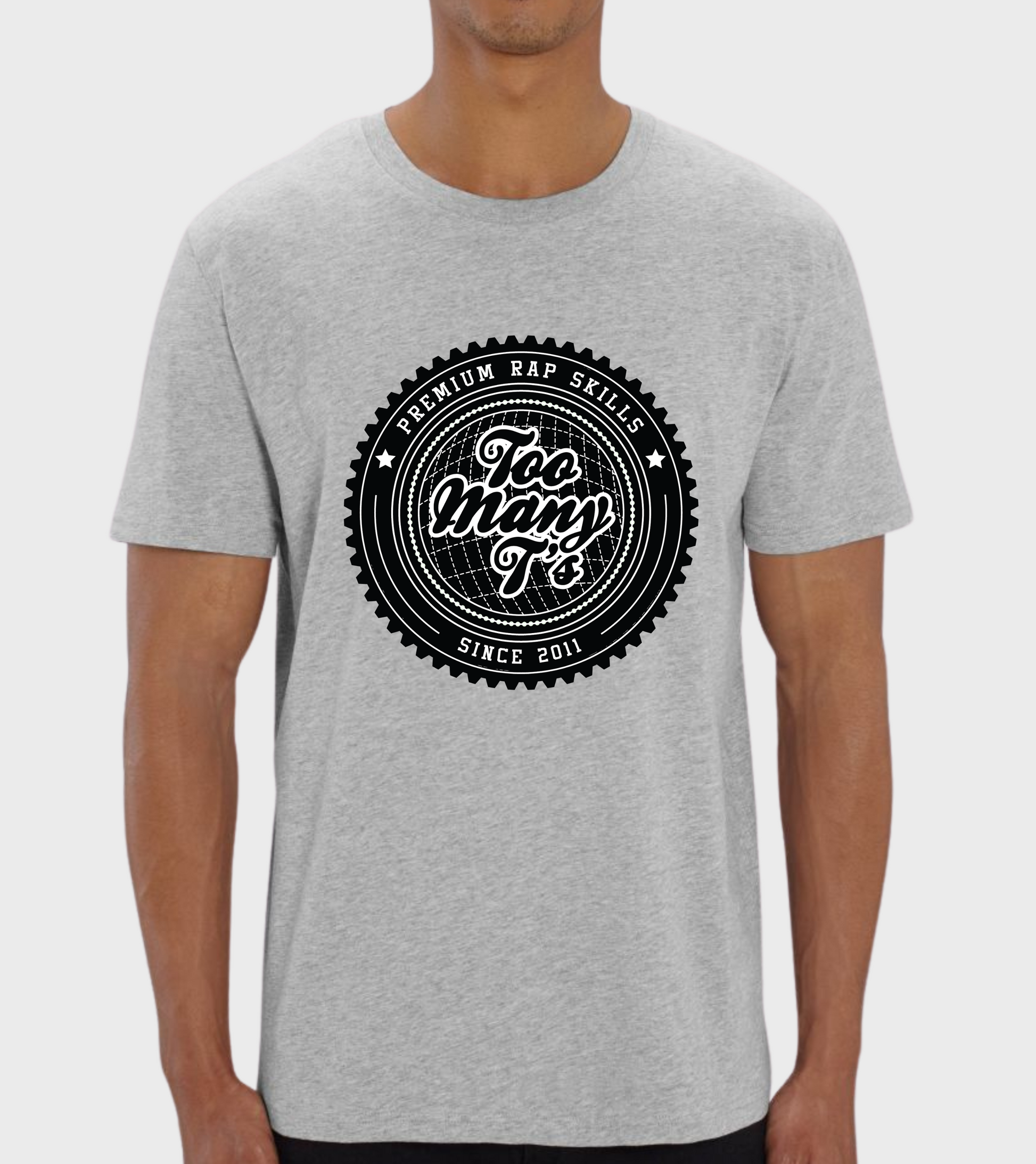 Grey regular fit t-shirt with black premium rap skills design.