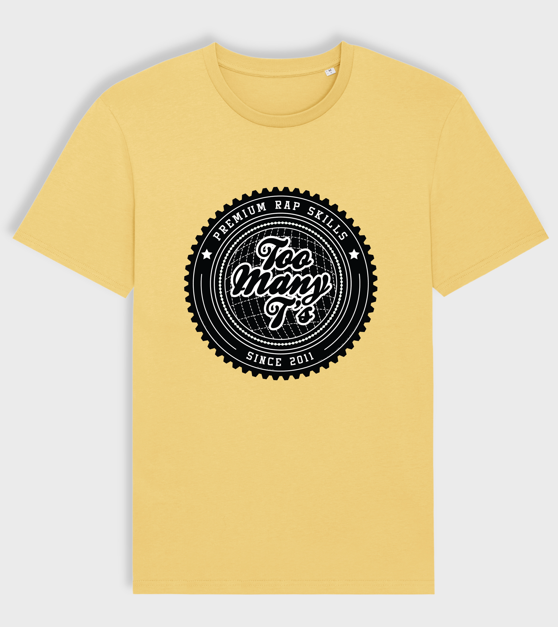 Yellow regular fit t-shirt with black premium rap skills design.